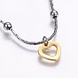 304 Stainless Steel Charm Bracelets, with Lobster Claw Clasps, Heart and Butterfly