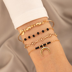 Ensemble de bracelets en perles de pierre de lune noire - collection de pièces simples et polyvalentes