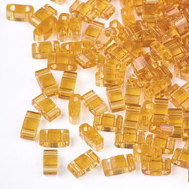 2-Hole Glass Seed Beads, Transparent Colours, Rectangle