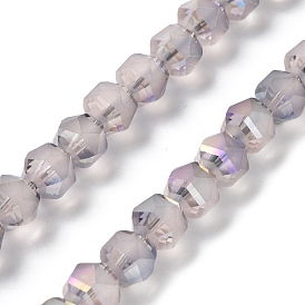 Electroplate Transparent Glass Beads Strands, Frosted, Rainbow Plated, Faceted, Lantern