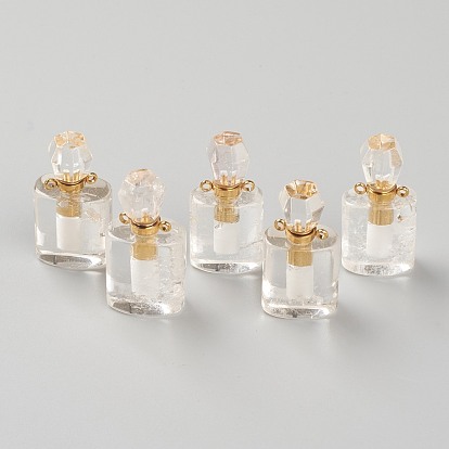 Pendentifs en pierre naturelle, bouteille de parfum ouvrable, avec les accessoires en laiton de tonalité d'or