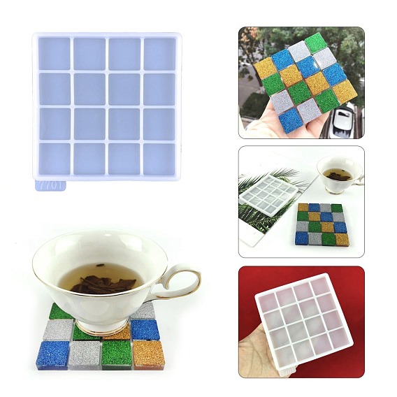 DIY Mosaic Effect Square Cup Mat Silicone Molds, Resin Casting Molds, For UV Resin, Epoxy Resin Craft Making