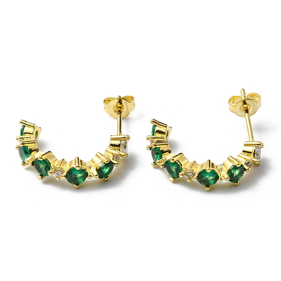 Rhinestone Curved Bar Stud Earrings, Rack Plating Brass Jewelry, Lead Free & Cadmium Free