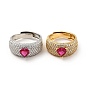 Регулируемое кольцо вишневого цвета с кубическим цирконием в форме сердца, украшения из латуни для женщин