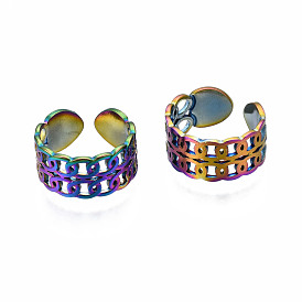 Hollow Open Cuff Rings, Rainbow Color 304 Stainless Steel Open Rings for Women
