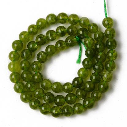 Perlas de cuarzo natural de hebras, teñido y climatizada, imitación peridoto, rondo