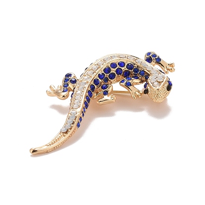 Rhinestone Lizard Badge, Animal Alloy Lapel Pin for Backpack Clothes, Golden