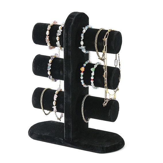 Présentoirs de bracelet / bracelet en T en velours en bois, 3 -tier, 31x25.5x10 cm