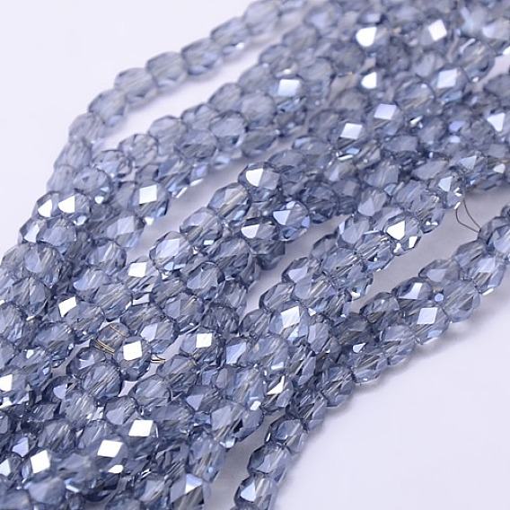 Electroplate Glass Beads Strands, Full Pearl Luster Plated, Faceted, Oval