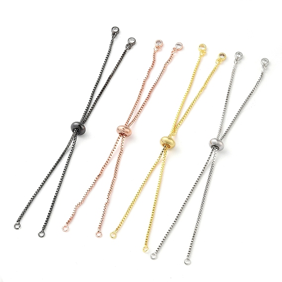 Rack Plating Adjustable Brass Slider Bracelet Making, with Cubic Zirconia, Long-Lasting Plated, Lead Free & Cadmium Free, Fit for Connector Charms