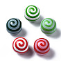 Painted Natural Wood European Beads, Large Hole Beads, Printed, Round with Stripe