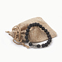 Natural Lava Rock Beads Stretch Bracelets, with Alloy Findings, Owl, Burlap Packing, Antique Silver