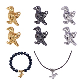 6Pcs 3 Colors Brass Charms, with Jump Rings, Crows Bird