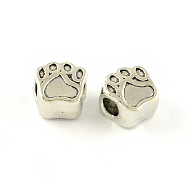 Empreintes de pattes de chien supports alliage perles européennes d'émail de style tibétain, Perles avec un grand trou   , sans cadmium et sans plomb, 11x10.5x7mm, trou: 4 mm, environ 350 pcs / 1000 g