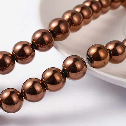 Non-magnétiques perles d'hématite synthétique brins, ronde, plaquée de cuivre rouge