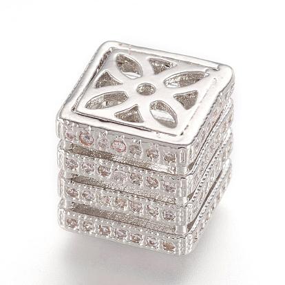 Brass Micro Pave Cubic Zirconia Beads, Cube