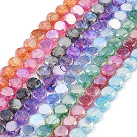 Imitation Jade Glass Beads Strands, AB Color Plated, Faceted, Flat Round