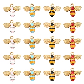 20Pcs 4 Colors Alloy Enamel Pendants, Light Gold, Bees