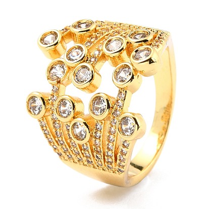 Brass Micro Pave Cubic Zirconia Finger Rings, Wide Band Rings, Long-Lasting Plated, Real 18K Gold Plated