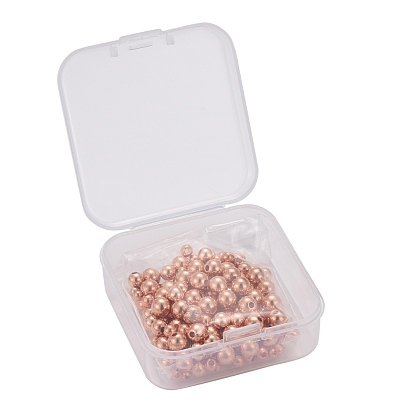 200 pcs 4 perles d'espacement en laiton de taille, ronde, plaqué avec une lumière de couleur rose d'or