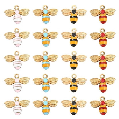 20 pcs 4 couleurs pendentifs en alliage d'émail, or et de lumière, abeilles