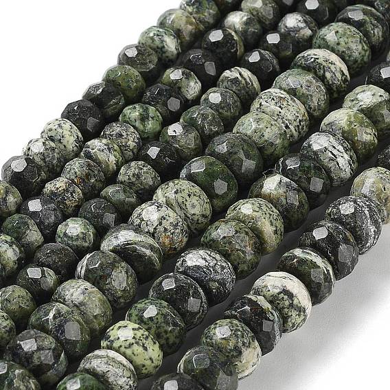 Brins de perles de jaspe en argent naturel, facette, rondelle