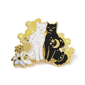 Hive Black Cat White Cat Alloy Enamel Pin Brooch, for Backpack Clothes
