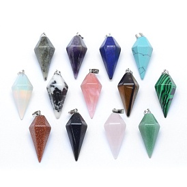Gemstone Pointed Pendants, with Brass Findings, Bullet, Platinum