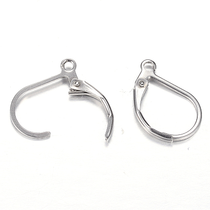 304 Stainless Steel Leverback Earring Findings, with Loop, 16x10.5x2mm, Hole: 1.5mm, Pin: 1mm