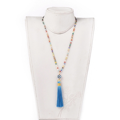 Ожерелья из полиэстера, с гранеными стеклянными бусинами и стеклянными бусинами