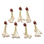 Natural Red Agate Round Big Pendants, Natural Freshwater Pearl Tassel Charms with Brass Chains