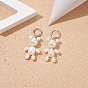 Natural Pearl Bear Dangle Leverback Earrings, Brass Wire Wrap Long Drop Earrings for Women