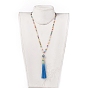 Polyester Tassel Pendant Necklaces, with Electroplate Faceted Abacus Glass Beads and Glass Seed Beads