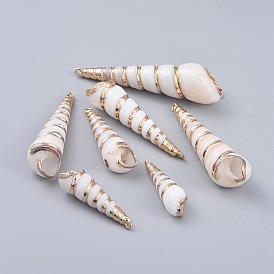 Electroplate Spiral Shell Pendants, with Brass Findings