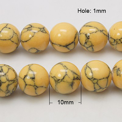 Cuentas de turquesas sintéticas hebras, teñido, rondo, 10 mm, agujero: 1 mm