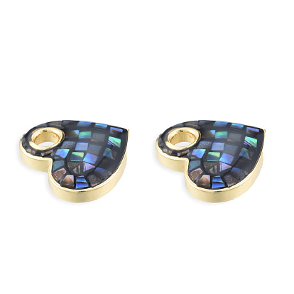 Natural Abalone Shell/Paua Shells Dyed Charms, with Real 18K Gold Plated Brass Findings, Nickel Free, Heart