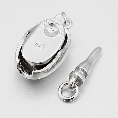 Oval with Heart 925 Sterling Silver Cubic Zirconia Box Clasps, 17x8x6mm, Hole: 2mm