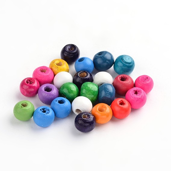Dyed Natural Wood Beads, Round, Nice for Children's Day Gift Making, Lead Free