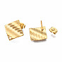 304 Stainless Steel Stud Earring Findings, with Ear Nuts/Earring Backs, Textured Rhombus with Hole