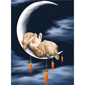DIY Rectangle Rabbit Theme Diamond Painting Kits, Including Canvas, Resin Rhinestones, Diamond Sticky Pen, Tray Plate and Glue Clay, Sleeping Bunnies in the Moon