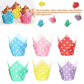 Moules à cupcake tulipe, supports de moules à muffins ingraissables emballages de cuisson, motif de points de polka