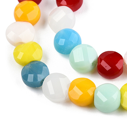 Perles de verre opaques de couleur unie, facette, plat rond