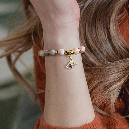 Bracelet perlé en pierre naturelle avec pendentif vintage mauvais œil - bijoux polyvalents faits à la main