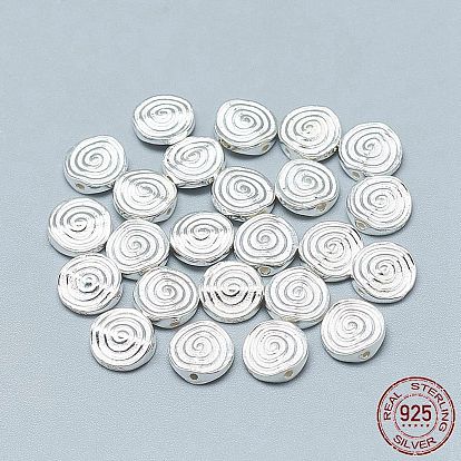 925 Sterling Silver Beads, with 925 Stamp, Flat Round with Spiral