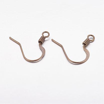 Латунные французские крючки для серег, с горизонтальной петлей, плоские крючки для серег, шириной 15 мм , 22 датчик, штифты : 0.6 мм, отверстие : 1 мм