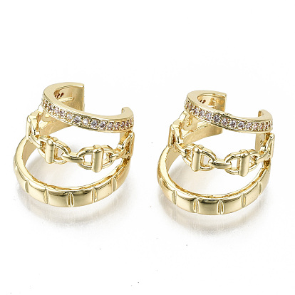Brass Micro Pave Clear Cubic Zirconia Cuff Earrings, Cadmium Free & Nickel Free & Lead Free