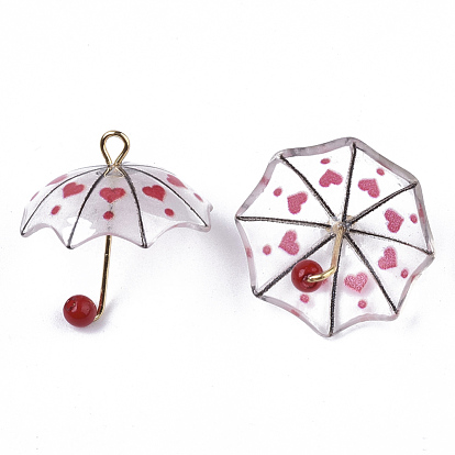 Печатные акриловые подвески, ABS пластик имитация жемчуга и позолоченные латунные петли, 3 зонт с сердечком