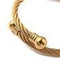Placage ionique (ip) 304 bracelet manchette en corde torsadée en acier inoxydable avec 202 perles