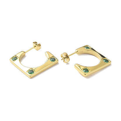 Cubic Zirconia Rectangle Stud Earrings, Golden 304 Stainless Steel Half Hoop Earrings for Women