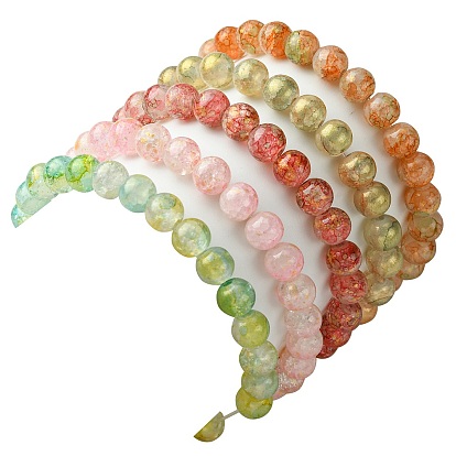 5 pcs 5 ensemble de bracelets extensibles en perles rondes en verre craquelé de couleur